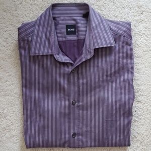 Hugo Boss Gray and Purple Striped Dress Shirt